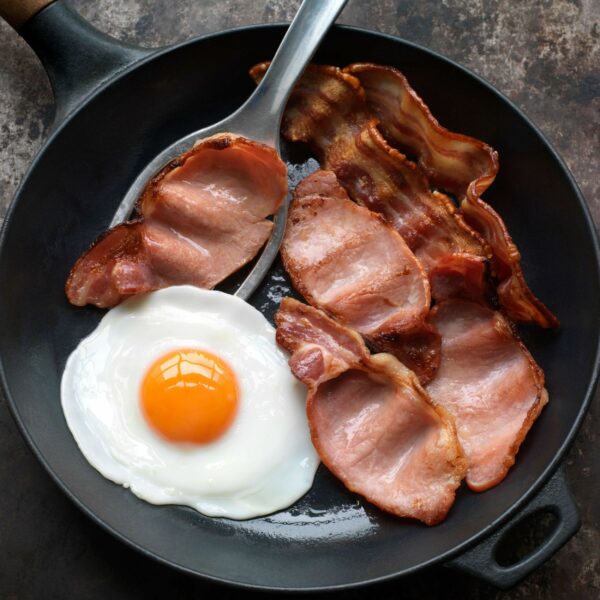 Hepburn's Bacon and Fried egg in pan