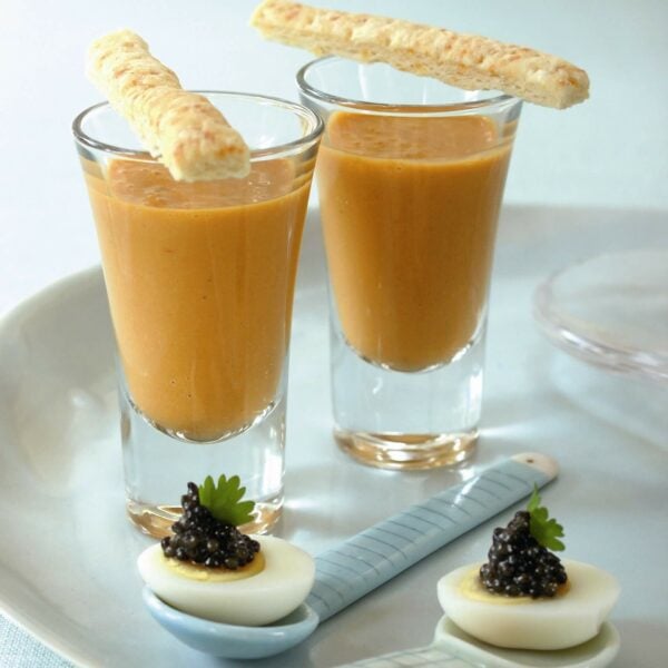 Lobster Bisque Shots with quails egg and caviar