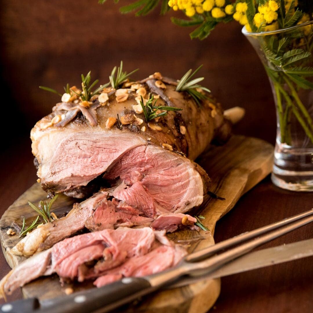 Spring Leg of Kentish Lamb with Anchovies and Hazelnuts