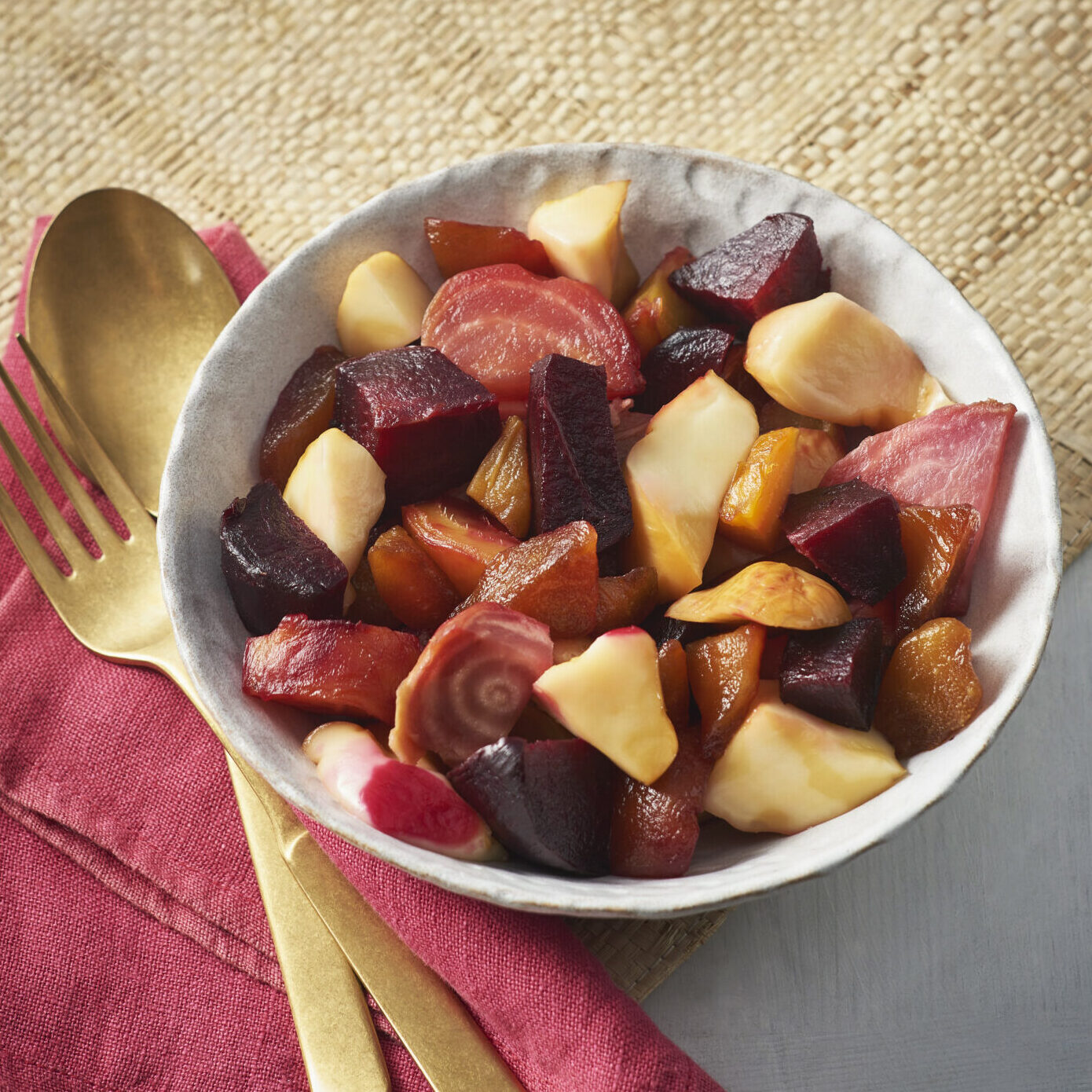 Image of Roasted Heritage Beetroot, Smoked Mozzarella & Caramelised Pear Salad