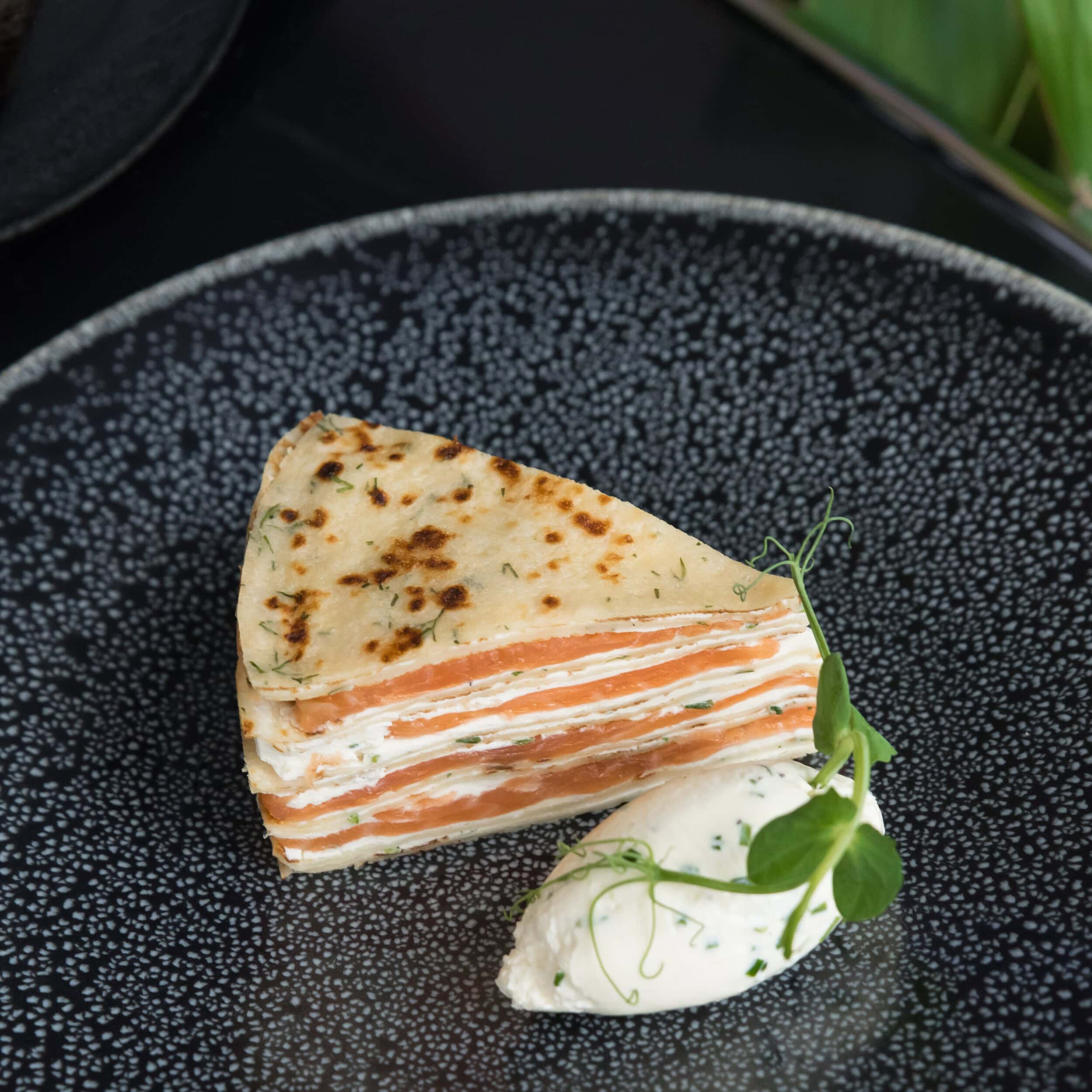 Image of Smoked Salmon with Cream Cheese & Dill Pancake Stack