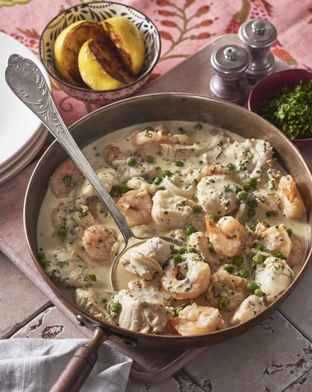 Image of Monkfish & Prawn Fricassee with peas & Chervil